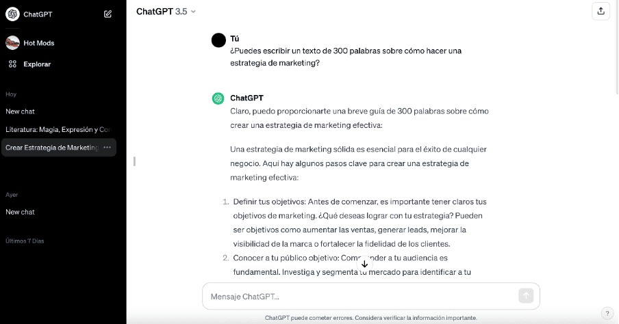Chat GPT redactar textos