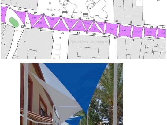 Figuración de los toldos y su ubicación en Tabarca