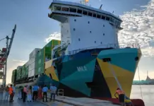 Buque portacontenedores MilaGreen de JSV en el puerto de Alicante.