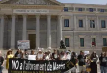 Asociaciones de víctimas de la dana reunidas en una concentración ante el Congreso