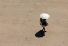 El calor extremo en la Comunitat deja 586 muertes este verano, récord desde 2015 Mujer protegida del sol con un paraguas