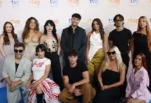 Cartelería del Benidorm Fest durante la presentación de TVE, en Madrid