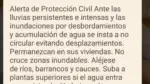 Pantalla con aviso Es-Alert de la Generalitat pidiendo no desplazarse por inundaciones