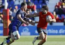 Momento de un partido de rugby entre España y Rumanía