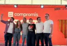 Cartel o comunicado de Més-Compromís con mensaje político contra la derecha y la extrema derecha