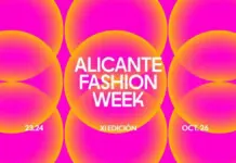 Cartel promocional de la Alicante Fashion Week con diseño gráfico y texto del evento.